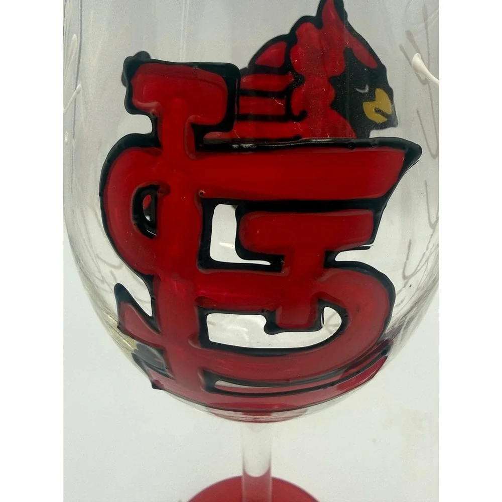 St. Louis Cardinals‎ Wine Glasses Set of 2 Hand Painted MLB Baseball Red Stem